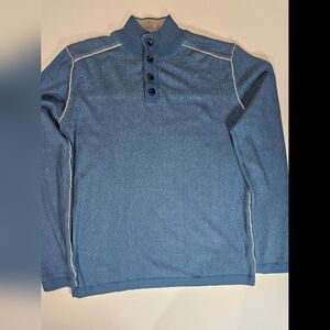 Sundance Mens Pullover Large Blue Grey Stitch 1/4 Button